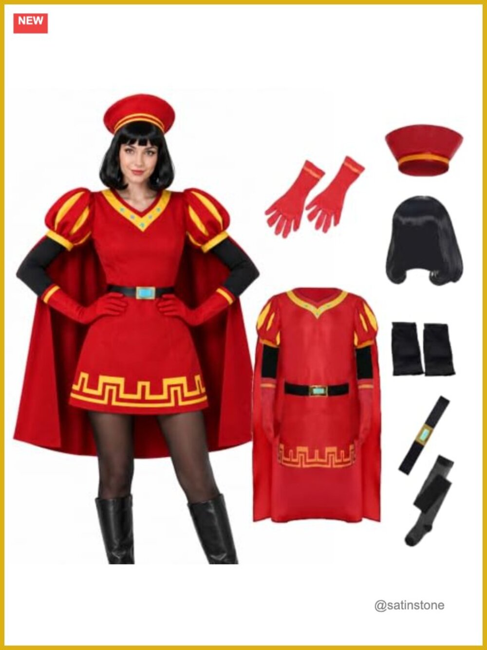 King Villain Costume Full Set Dress Cape Hat Wig Belt Gloves Halloween